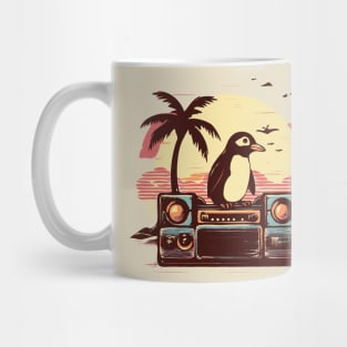 Boomboxing penguin on a beach with a boombox. Pogue Life! Mug